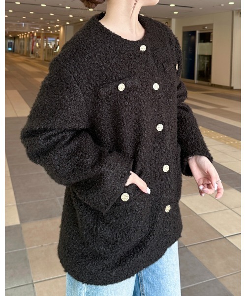 GeeRA（ジーラ）の「リングウールライクゴールドボタンノーカラージャケットコート（ノーカラージャケット・レディース・ブラック/アイボリー・MEDIUM/LARGE/X-LARGE）」の18枚目の写真