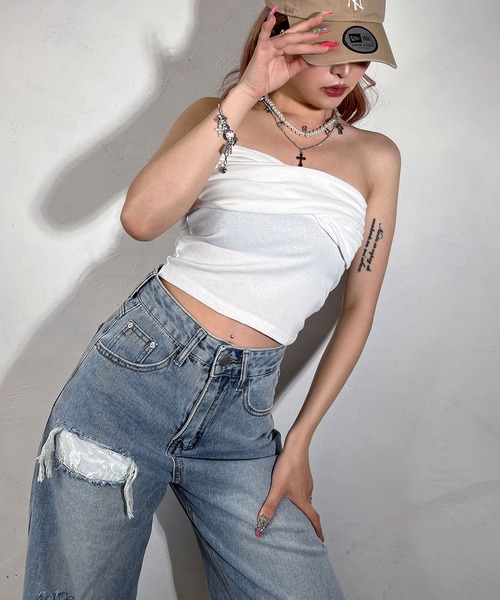 BLACKQUEEN(ブラッククイーン)の「【BLACKQUEEN】レースダメージデニムパンツ(デニムパンツ・レディース・ブルー/ブラック・S/M)」の5枚目の写真