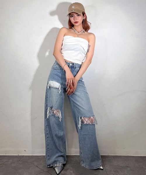 BLACKQUEEN(ブラッククイーン)の「【BLACKQUEEN】レースダメージデニムパンツ(デニムパンツ・レディース・ブルー/ブラック・S/M)」の6枚目の写真