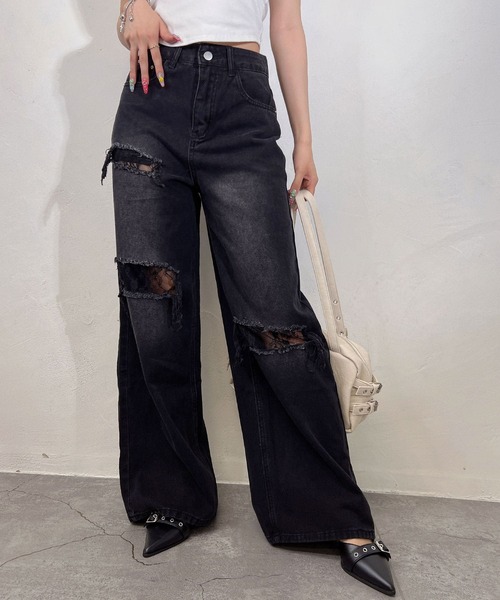 BLACKQUEEN(ブラッククイーン)の「【BLACKQUEEN】レースダメージデニムパンツ(デニムパンツ・レディース・ブルー/ブラック・S/M)」の8枚目の写真