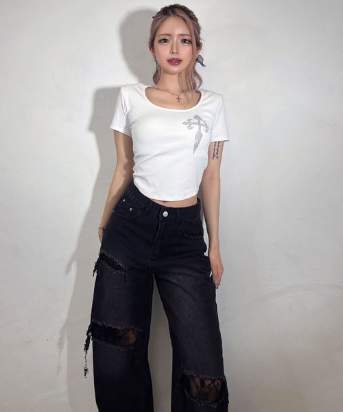 BLACKQUEEN(ブラッククイーン)の「【BLACKQUEEN】レースダメージデニムパンツ(デニムパンツ・レディース・ブルー/ブラック・S/M)」の10枚目の写真