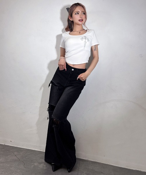 BLACKQUEEN(ブラッククイーン)の「【BLACKQUEEN】レースダメージデニムパンツ(デニムパンツ・レディース・ブルー/ブラック・S/M)」の12枚目の写真