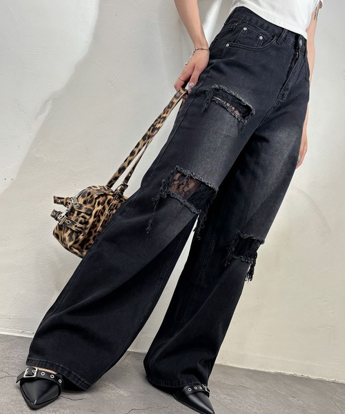 BLACKQUEEN(ブラッククイーン)の「【BLACKQUEEN】レースダメージデニムパンツ(デニムパンツ・レディース・ブルー/ブラック・S/M)」の9枚目の写真