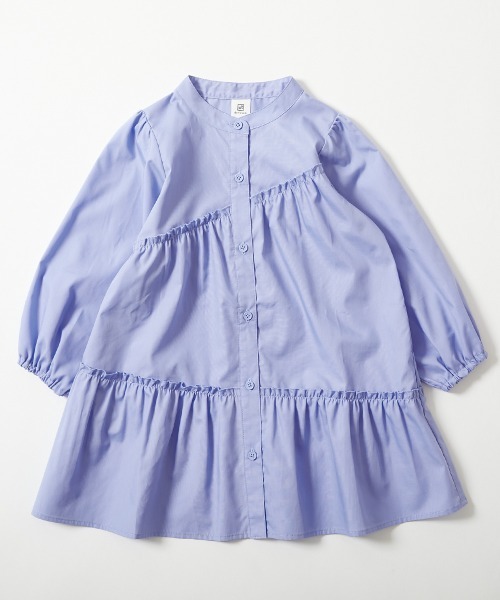 devirock（デビロック）の「ちょっぴり背伸び ふんわり ティアード 長袖 シャツワンピース（ワンピース・キッズ・ホワイト系/ブラック系/ブルー系・100cm/110cm/120cm/130cm/140cm/150cm/160cm）」の15枚目の写真