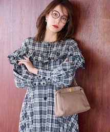 スカラップフリルチェックワンピース