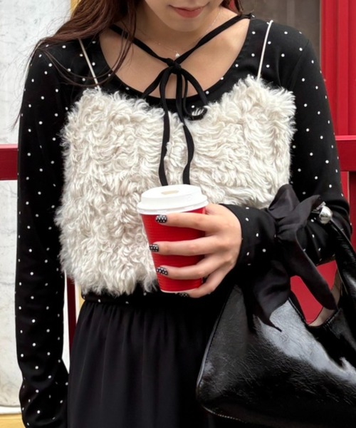 MAGASIN DE MODE Chou Chou（マガジンデモードシュシュ）の「【MAGASIN DE MODE Chou Chou】ドットリボン付きプルオーバー DTK（Tシャツ/カットソー・レディース・ブラック/オフホワイト/グレー・FREE）」の5枚目の写真