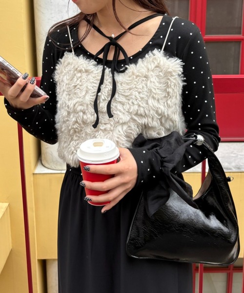 セール】【MAGASIN DE MODE Chou Chou】ドットリボン付きプルオーバー