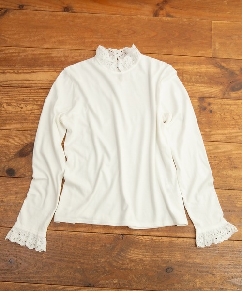 Dot&Stripes CHILD WOMAN(ドットアンドストライプス チャイルドウーマン)の「30/-天竺 コットンレースインナー(Tシャツ/カットソー・レディース・ホワイト/ブラック・FREE)」の13枚目の写真