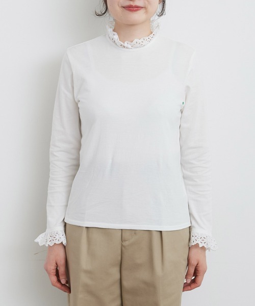 Dot&Stripes CHILD WOMAN(ドットアンドストライプス チャイルドウーマン)の「30/-天竺 コットンレースインナー(Tシャツ/カットソー・レディース・ホワイト/ブラック・FREE)」の9枚目の写真