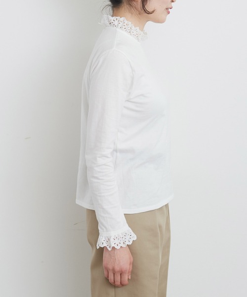 Dot&Stripes CHILD WOMAN(ドットアンドストライプス チャイルドウーマン)の「30/-天竺 コットンレースインナー(Tシャツ/カットソー・レディース・ホワイト/ブラック・FREE)」の14枚目の写真