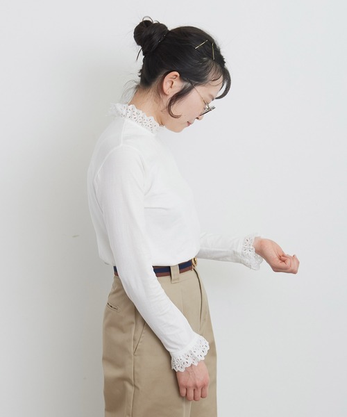 Dot&Stripes CHILD WOMAN(ドットアンドストライプス チャイルドウーマン)の「30/-天竺 コットンレースインナー(Tシャツ/カットソー・レディース・ホワイト/ブラック・FREE)」の15枚目の写真