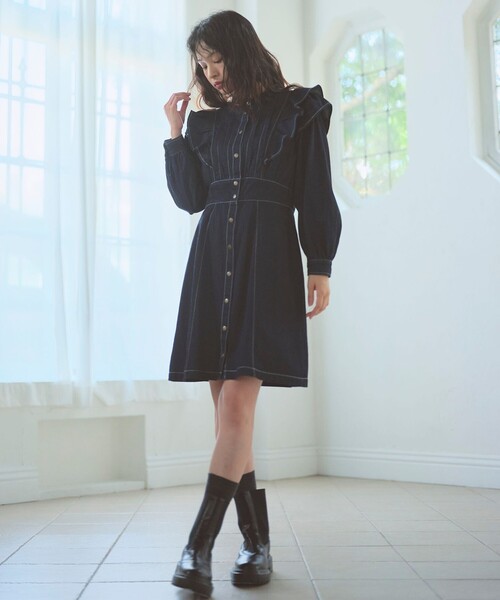 Feroux（フェルゥ）の「デニムミディ ワンピース（ワンピース・レディース・ブラック系/ネイビー系・SMALL/MEDIUM）」の9枚目の写真