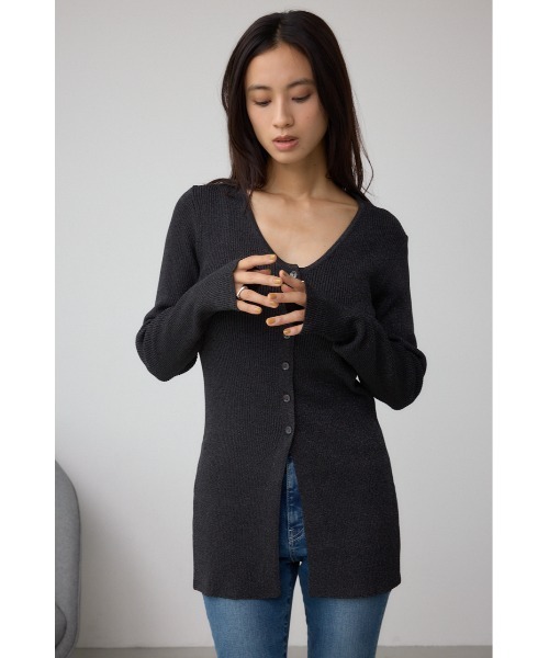 AZUL by moussy(アズールバイマウジー)の「Vネックリブニットカーディガン(カーディガン/ボレロ・レディース・ブラック/ダークグリーン/グレー・FREE)」の5枚目の写真