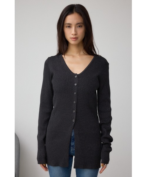 AZUL by moussy(アズールバイマウジー)の「Vネックリブニットカーディガン(カーディガン/ボレロ・レディース・ブラック/ダークグリーン/グレー・FREE)」の7枚目の写真