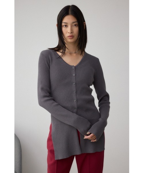 AZUL by moussy(アズールバイマウジー)の「Vネックリブニットカーディガン(カーディガン/ボレロ・レディース・ブラック/ダークグリーン/グレー・FREE)」の16枚目の写真