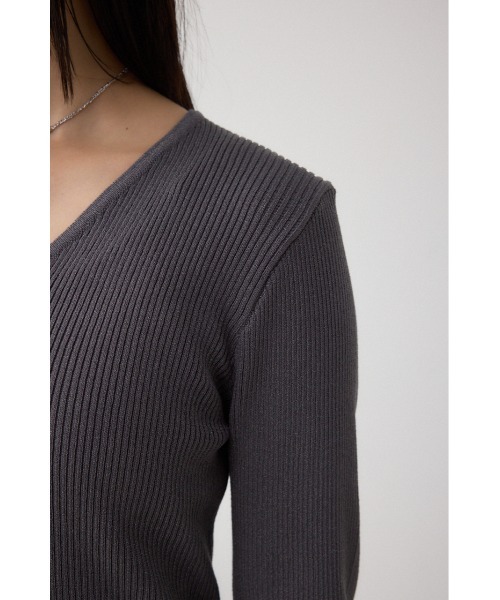 AZUL by moussy(アズールバイマウジー)の「Vネックリブニットカーディガン(カーディガン/ボレロ・レディース・ブラック/ダークグリーン/グレー・FREE)」の22枚目の写真