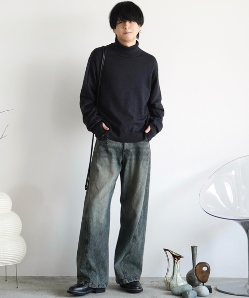 WYM LIDNM（ウィム バイ リドム）の「WOOL BLEND SMOOTH TURTLE NECK KNIT（ニット/セーター・メンズ・チャコール/ライトグレー/グレー/アッシュブラウン・S/M/L）」の13枚目の写真