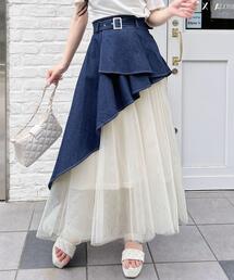 INGNI | 【WEB限定】共ベルト付チュール切替アシメスカート(スカート)