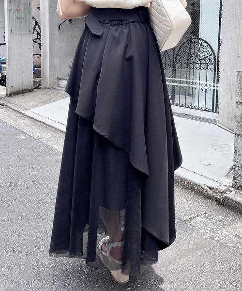 INGNI(イング)の「共ベルト付チュール切替アシメスカート(スカート・レディース・ブルー系6/ネイビー系/ブラック×ブラック/ベージュ系/グレー系その他6・FREE)」の9枚目の写真