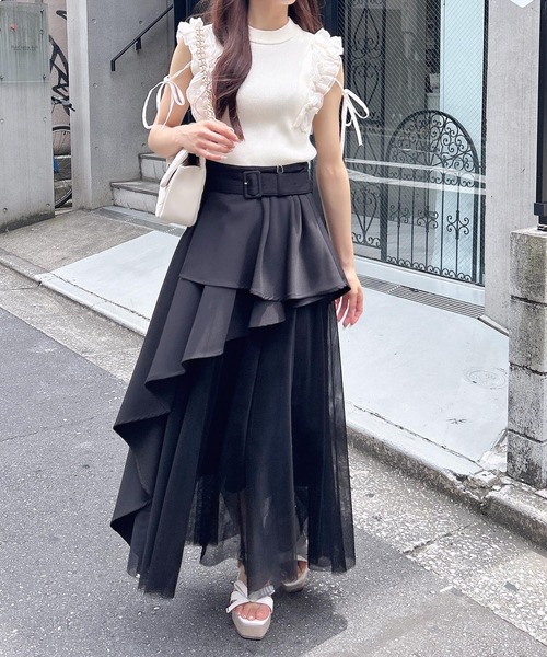 INGNI(イング)の「共ベルト付チュール切替アシメスカート(スカート・レディース・ブルー系6/ネイビー系/ブラック×ブラック/ベージュ系/グレー系その他6・FREE)」の11枚目の写真