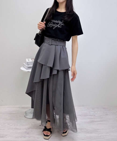 INGNI(イング)の「共ベルト付チュール切替アシメスカート(スカート・レディース・ブルー系6/ネイビー系/ブラック×ブラック/ベージュ系/グレー系その他6・FREE)」の16枚目の写真