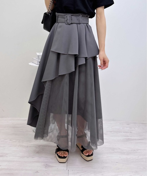 INGNI(イング)の「共ベルト付チュール切替アシメスカート(スカート・レディース・ブルー系6/ネイビー系/ブラック×ブラック/ベージュ系/グレー系その他6・FREE)」の13枚目の写真