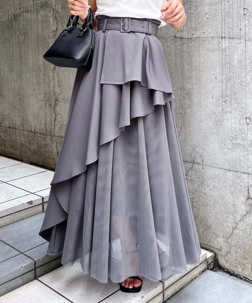 INGNI(イング)の「共ベルト付チュール切替アシメスカート(スカート・レディース・ブルー系6/ネイビー系/ブラック×ブラック/ベージュ系/グレー系その他6・FREE)」の17枚目の写真