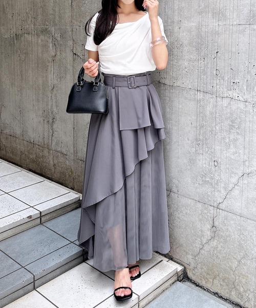 INGNI(イング)の「共ベルト付チュール切替アシメスカート(スカート・レディース・ブルー系6/ネイビー系/ブラック×ブラック/ベージュ系/グレー系その他6・FREE)」の18枚目の写真