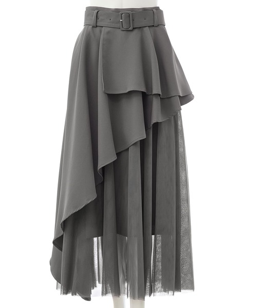 INGNI（イング）の「【WEB限定】共ベルト付チュール切替アシメスカート（スカート・レディース・グレー系その他6/ブルー系6/ネイビー系/ベージュ系/ブラック×ブラック・FREE）」の9枚目の写真