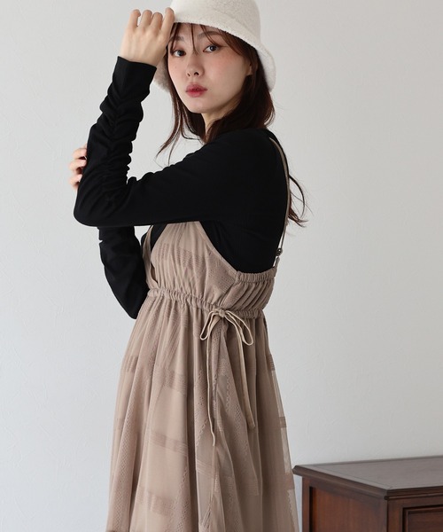 BLUEEAST(ブルーイースト)の「《選べる着丈》フロッキーチェックキャミワンピース(ワンピース・レディース・ブラック/ベージュ/ブラウン・MEDIUM/LONG)」の21枚目の写真