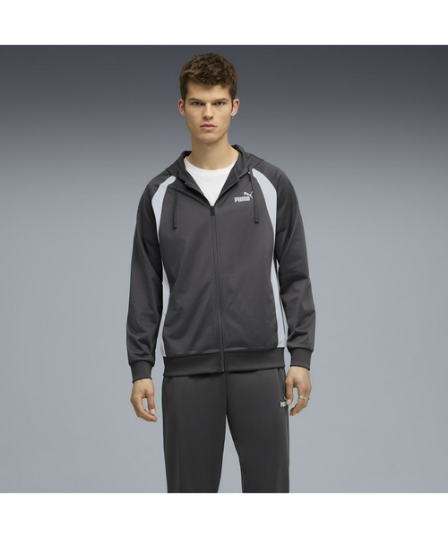 90s PUMA スウェット ジャージ セットアップ ブラック グレー M セール】PUMA プーマ メンズ フーデッド ポリ スーツ 上下セット
