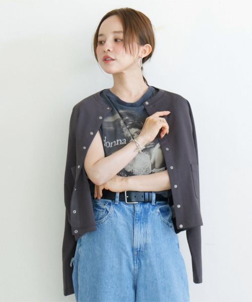 KOBE LETTUCE（コウベレタス）の「[ 田中亜希子さんコラボ ]選べるサイズ 多ボタンジャージーカーディガン（カーディガン/ボレロ・レディース・ブラック/アイボリー系/チャコールグレー・M/PM）」の14枚目の写真