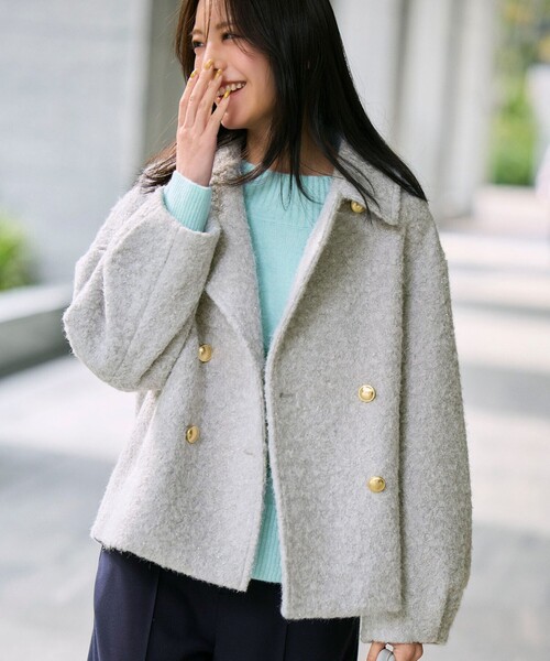 ANY SIS（エニィスィス）の「【2WAY】ブークレーシャギーラメ アウター（ピーコート・レディース・ライトグレー系/アイボリー系・X-SMALL）」の2枚目の写真