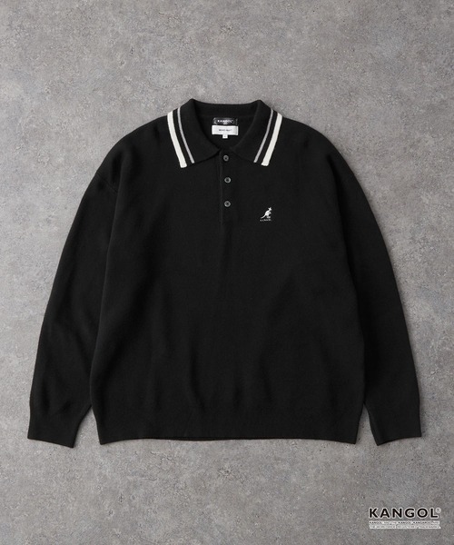 KANGOL(カンゴール)の「KANGOL/カンゴール 別注 ロゴ ワンポイント刺繍 ラインデザイン スウェットライクニットポロシャツ(ニット/セーター・メンズ・アッシュブラウン/杢グレー/オフホワイト/ネイビー/ブラック・L/M)」の6枚目の写真