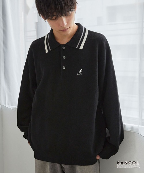 KANGOL(カンゴール)の「KANGOL/カンゴール 別注 ロゴ ワンポイント刺繍 ラインデザイン スウェットライクニットポロシャツ(ニット/セーター・メンズ・アッシュブラウン/杢グレー/オフホワイト/ネイビー/ブラック・L/M)」の8枚目の写真
