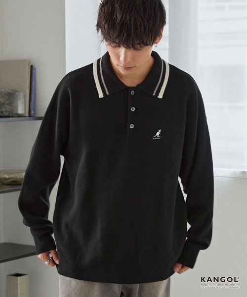 KANGOL(カンゴール)の「KANGOL/カンゴール 別注 ロゴ ワンポイント刺繍 ラインデザイン スウェットライクニットポロシャツ(ニット/セーター・メンズ・アッシュブラウン/杢グレー/オフホワイト/ネイビー/ブラック・L/M)」の10枚目の写真