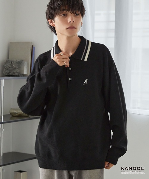 KANGOL(カンゴール)の「KANGOL/カンゴール 別注 ロゴ ワンポイント刺繍 ラインデザイン スウェットライクニットポロシャツ(ニット/セーター・メンズ・アッシュブラウン/杢グレー/オフホワイト/ネイビー/ブラック・L/M)」の11枚目の写真