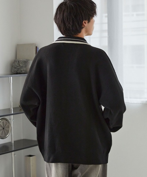 KANGOL(カンゴール)の「KANGOL/カンゴール 別注 ロゴ ワンポイント刺繍 ラインデザイン スウェットライクニットポロシャツ(ニット/セーター・メンズ・アッシュブラウン/杢グレー/オフホワイト/ネイビー/ブラック・L/M)」の13枚目の写真