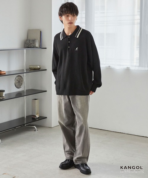 KANGOL(カンゴール)の「KANGOL/カンゴール 別注 ロゴ ワンポイント刺繍 ラインデザイン スウェットライクニットポロシャツ(ニット/セーター・メンズ・アッシュブラウン/杢グレー/オフホワイト/ネイビー/ブラック・L/M)」の14枚目の写真
