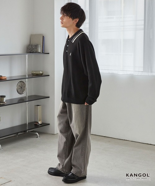 KANGOL(カンゴール)の「KANGOL/カンゴール 別注 ロゴ ワンポイント刺繍 ラインデザイン スウェットライクニットポロシャツ(ニット/セーター・メンズ・アッシュブラウン/杢グレー/オフホワイト/ネイビー/ブラック・L/M)」の15枚目の写真