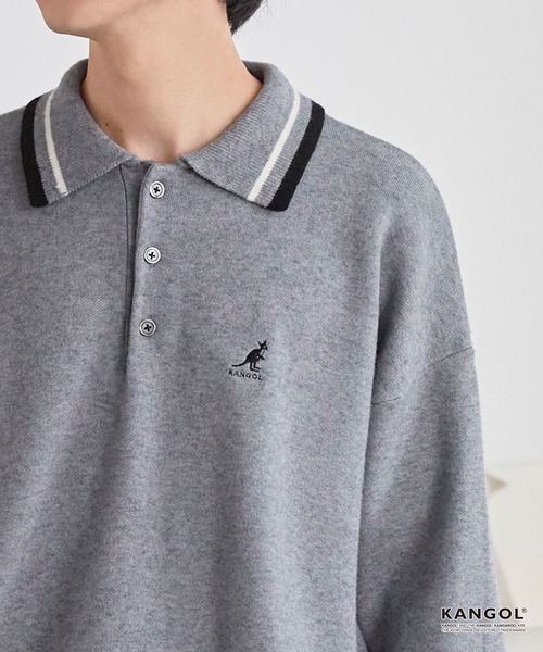 KANGOL(カンゴール)の「KANGOL/カンゴール 別注 ロゴ ワンポイント刺繍 ラインデザイン スウェットライクニットポロシャツ(ニット/セーター・メンズ・アッシュブラウン/杢グレー/オフホワイト/ネイビー/ブラック・L/M)」の18枚目の写真