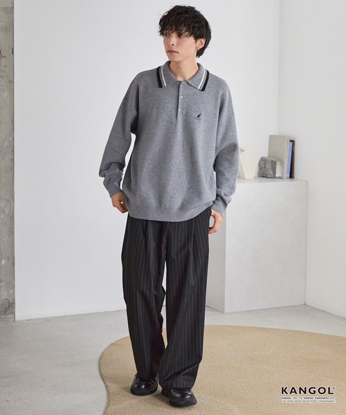 KANGOL(カンゴール)の「KANGOL/カンゴール 別注 ロゴ ワンポイント刺繍 ラインデザイン スウェットライクニットポロシャツ(ニット/セーター・メンズ・アッシュブラウン/杢グレー/オフホワイト/ネイビー/ブラック・L/M)」の19枚目の写真