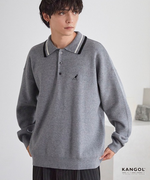 KANGOL(カンゴール)の「KANGOL/カンゴール 別注 ロゴ ワンポイント刺繍 ラインデザイン スウェットライクニットポロシャツ(ニット/セーター・メンズ・アッシュブラウン/杢グレー/オフホワイト/ネイビー/ブラック・L/M)」の20枚目の写真