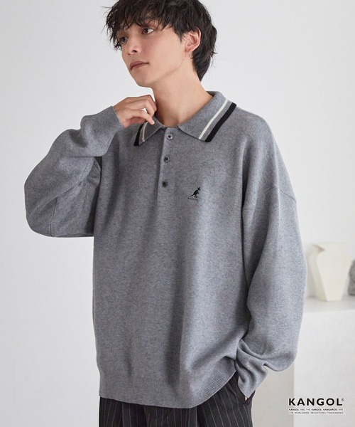 KANGOL(カンゴール)の「KANGOL/カンゴール 別注 ロゴ ワンポイント刺繍 ラインデザイン スウェットライクニットポロシャツ(ニット/セーター・メンズ・アッシュブラウン/杢グレー/オフホワイト/ネイビー/ブラック・L/M)」の21枚目の写真
