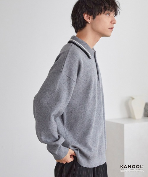 KANGOL(カンゴール)の「KANGOL/カンゴール 別注 ロゴ ワンポイント刺繍 ラインデザイン スウェットライクニットポロシャツ(ニット/セーター・メンズ・アッシュブラウン/杢グレー/オフホワイト/ネイビー/ブラック・L/M)」の22枚目の写真