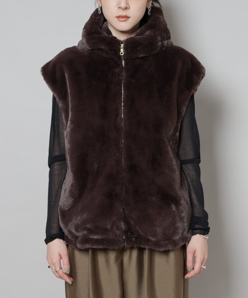 セール】フェイクファーフードベスト（ベスト）｜NANO universe（ナノ