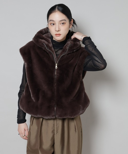 DAMAcollection✨未使用切り替えダウンベスト　フェイクファー　フード Re:EDIT ダウンベスト ベスト 前後2WAYフェイクファーベスト