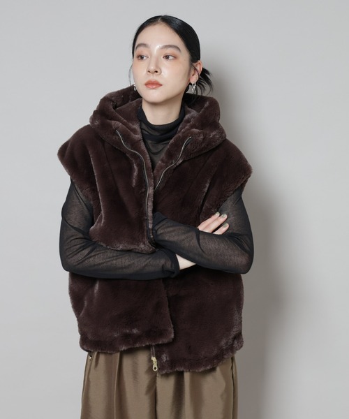 セール】フェイクファーフードベスト（ベスト）｜NANO universe（ナノ