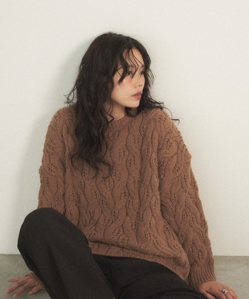 Shelly island（シェリーアイランド）の「ゆったりハニカムニット（ニット/セーター・レディース・レッド/ホワイト/ベージュ/ブルー・FREE）」の2枚目の写真