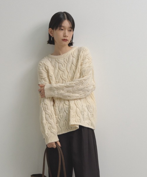 Shelly island（シェリーアイランド）の「ゆったりハニカムニット（ニット/セーター・レディース・レッド/ホワイト/ベージュ/ブルー・FREE）」の6枚目の写真